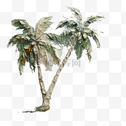 风景油画装饰图片_油画风格植物风景椰子树画装饰美