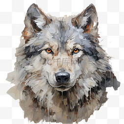 狼油画风格动物可爱装饰画