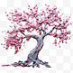 油画樱花树风格植物风景画装饰美观