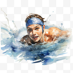 游泳比赛图片_游泳竞速水彩风格亚运会运动员锻