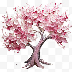 风景油画装饰图片_油画风格植物风景樱花树画装饰美