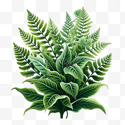 pscad植物素材图片_扁平植物绿色蕨类植物清新绿植淡
