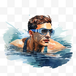 游泳比赛图片_水彩游泳风格亚运会运动员锻炼比