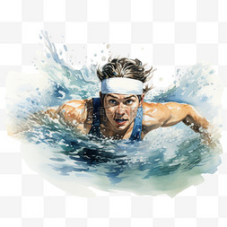亚运会马克笔风格运动员游泳竞赛
