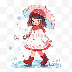 打伞图片_雨中打伞的小女孩手绘元素卡通