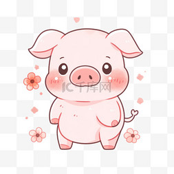 可爱小猪手绘图片_拿着花的小猪卡通手绘元素
