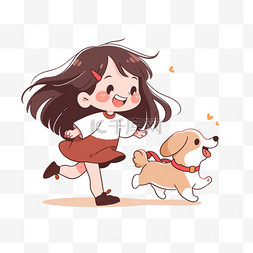 可爱的小女孩宠物小狗手绘卡通元