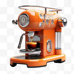咖啡机冲咖啡图片_橘色咖啡机金属质感AI元素立体免