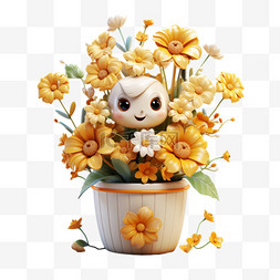 黄色花朵花仙子卡通精灵元素立体