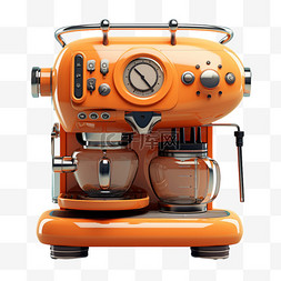咖啡机冲咖啡图片_咖啡机橘色小资AI元素立体免扣图
