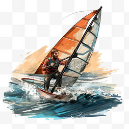 马克笔风格帆船航行运动员亚运会