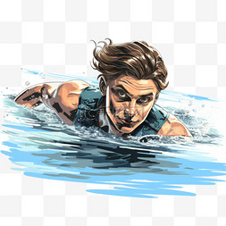 游泳比赛图片_马克笔游泳比赛风格运动员亚运会