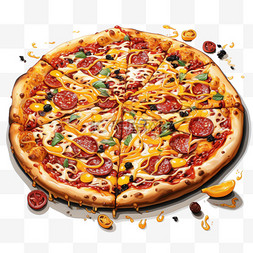 马克笔风格食物披萨美味美食精致
