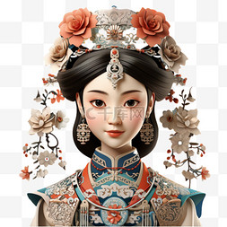 中国传统古装女人卡通AI元素立体