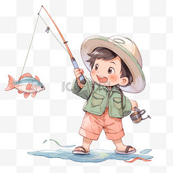 钓鱼的男孩图片_男孩钓鱼卡通手绘元素