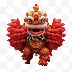 红色舞狮中国文化庆祝AI元素立体
