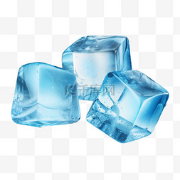 水饮背景图片_冰块逼真的蓝色集，透明背景上隔