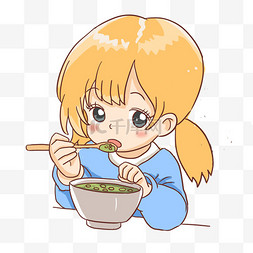 汤图片_女孩喝绿豆汤免抠元素