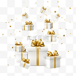 礼盒彩带金色图片_2022年新年快乐，圣诞快乐白色礼