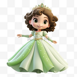 可爱公主png图片_3d卡通美丽绿色小公主免扣元素
