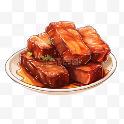 红烧肉图片_卡通红烧肉扁平风格美食美味充饥