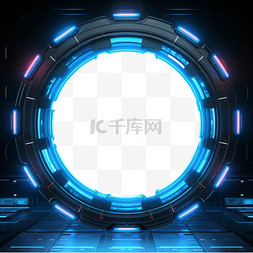 科技边框蓝色圆框科幻AI元素立体
