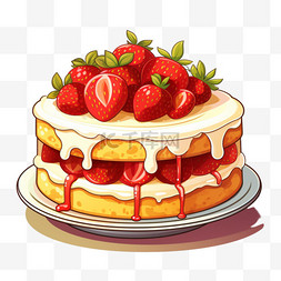 诱人蛋糕图片_蛋糕草莓卡通扁平风格美食美味诱