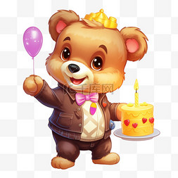 卡通小熊气球生日蛋糕免扣元素