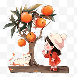卡通可爱的小猫图片_卡通可爱的孩子摘苹果丰收手绘元