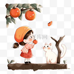 可爱苹果树图片_丰收可爱的孩子摘苹果卡通手绘元