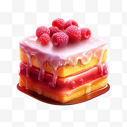 3D树莓蛋糕美食食物诱人清新充饥