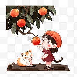 可爱苹果树图片_秋天丰收可爱的孩子摘苹果手绘卡