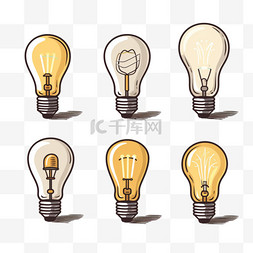发明电灯图片_一套灯泡创意标识手绘卡通艺术插