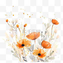花卉贺卡图片_橙色水彩野花装饰3