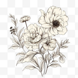 手绘线条花卉装饰图片_黑白线条简笔画卡通花朵元素立体