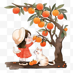 秋天可爱的孩子摘苹果免抠元素