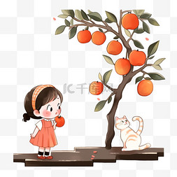 可爱苹果树图片_丰收秋天可爱的孩子摘苹果元素