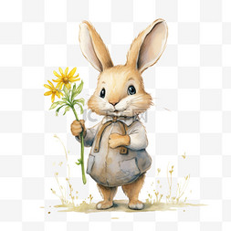 兔子卡通拿着花朵可爱立体免扣元