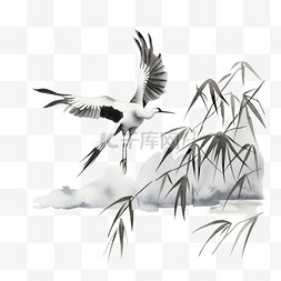 白鹭水墨图片_白露节气飞翔的白鹭元素水墨风
