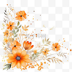 橙色水彩野花装饰2