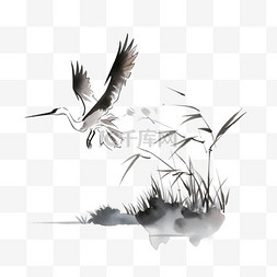 卡通节气手绘图片_白露节气飞翔的白鹭水墨风元素