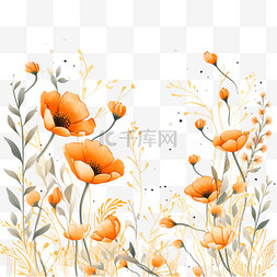 橙色水彩野花装饰1