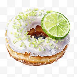 甜甜圈手绘图片_水彩椰子柠檬甜甜圈甜品免扣元素