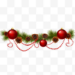 彩带装饰图片_圣诞节彩带彩球松叶装饰元素