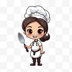 卡通厨师女可爱图片_专业女厨师手拿勺子3
