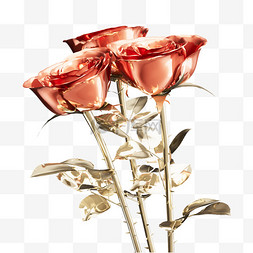 线型玫瑰花图片_3D立体C4D金属风花卉植物玫瑰爱心