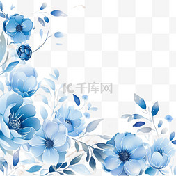 蓝色压花腰带图片_水彩蓝色花朵花卉装饰3