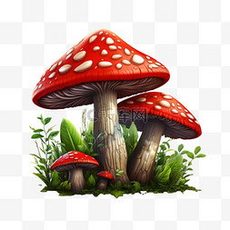 手绘红色植物图片_红色卡通手绘蘑菇植物草本免扣装