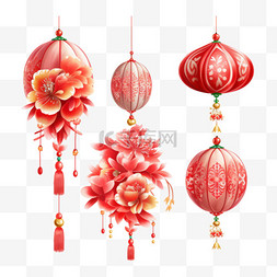 中国风手绘灯笼几何色彩免扣装饰