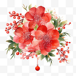 中国风手绘花朵花卉色彩免扣装饰